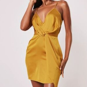 Misguided NWT Strappy Twist Shift Satin Dress in Color Gold